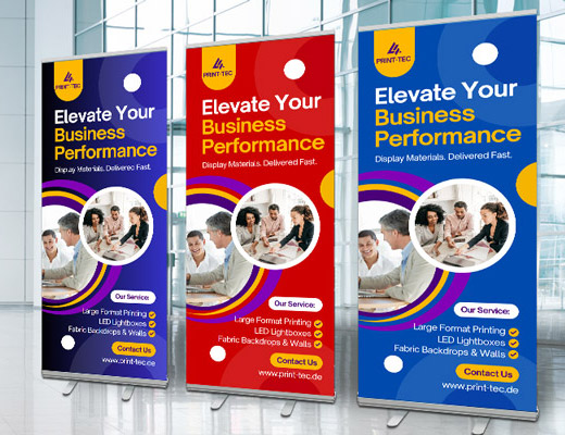 Roll-Up Banner Druck in München – noch am selben Tag lieferbar ▷ 85 × 200 cm & 6 weitere Größen ▷ Jetzt bestellen: +49 89 97337838