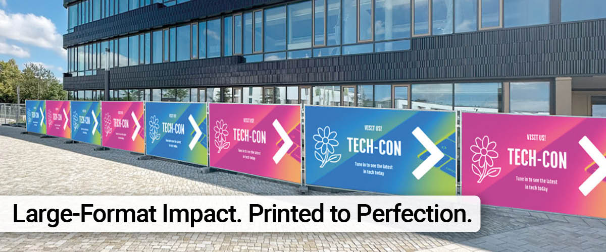 Express large-format printing of banners for trade fairs, congresses and events – durable indoor and outdoor posters and displays, produced fast and delivered on time.