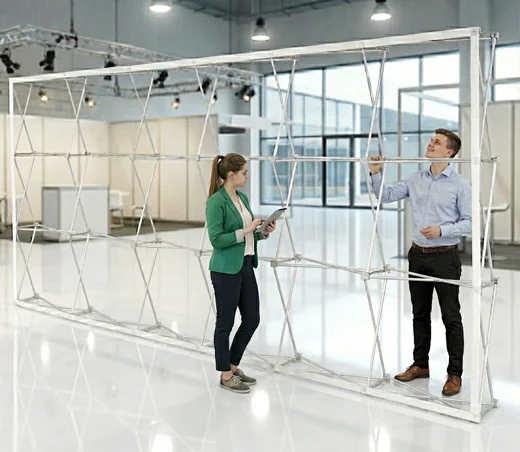 Designed for strong visibility, efficient setup, and consistent professional results.</p>
<p>Each 450 × 225 cm backdrop is delivered with suitable accessories for smooth transport and on-site installation.<br />
Production is based exclusively on your verified, print-ready PDF to ensure speed and process reliability.