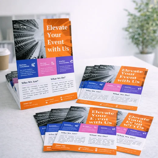 Premium business flyers printed on strong 250 gsm paper for conferences and trade fairs