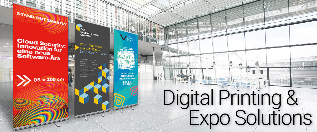 Roll-up-Banner in 80, 85 oder 100 cm Breite – stabil, hochwertig und ideal für Messe und Event.