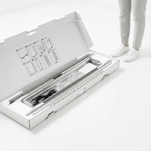 LED Lightbox Expo Vision Pro — disassembled components in open cardboard carrying case