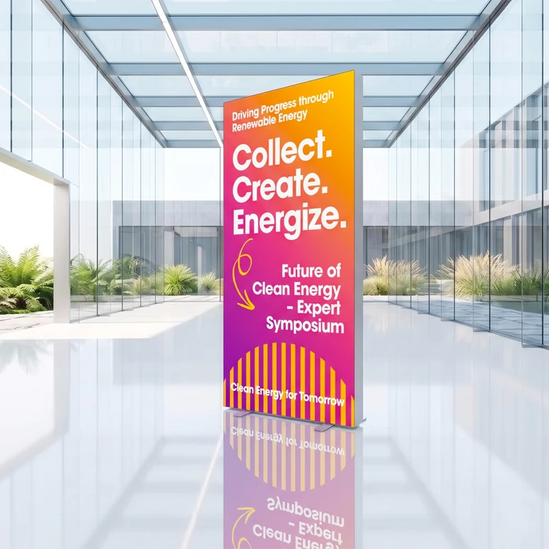 The LED Light Box 100 x 230 cm is a lightweight, double-sided illuminated display — built for trade shows, conferences, and corporate events across Germany and Europe. The aluminium frame folds together without tools. The SEG fabric graphic attaches with a silicone edge in minutes.