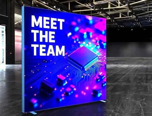 Freistehende LED Lightbox mit bedruckter Textilgrafik