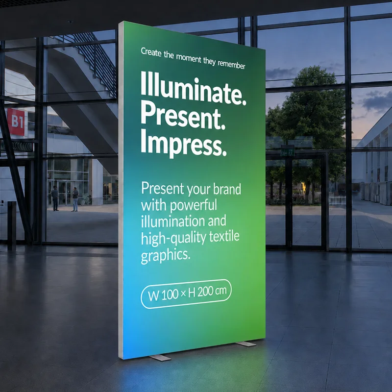 Freistehende LED Lightbox mit bedruckter Textilgrafik